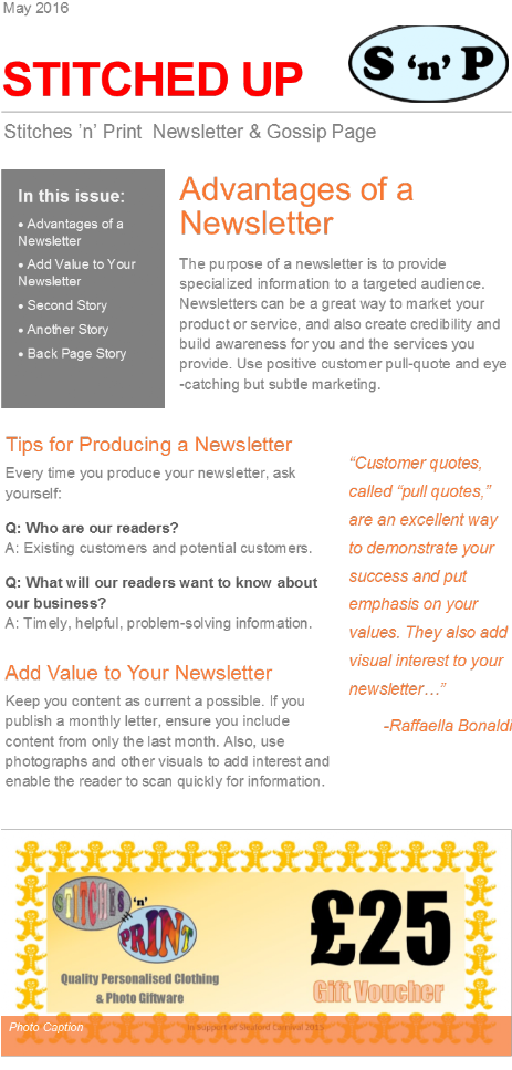 Click to open a new page with the latest newsletter/gossip sheet